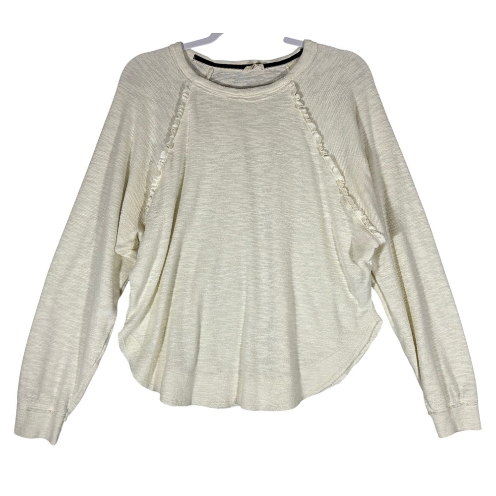 Pilcro Anthropologie Cream Ruffle Raglan Thermal Slub Knit Top‎ Sz M Dolman